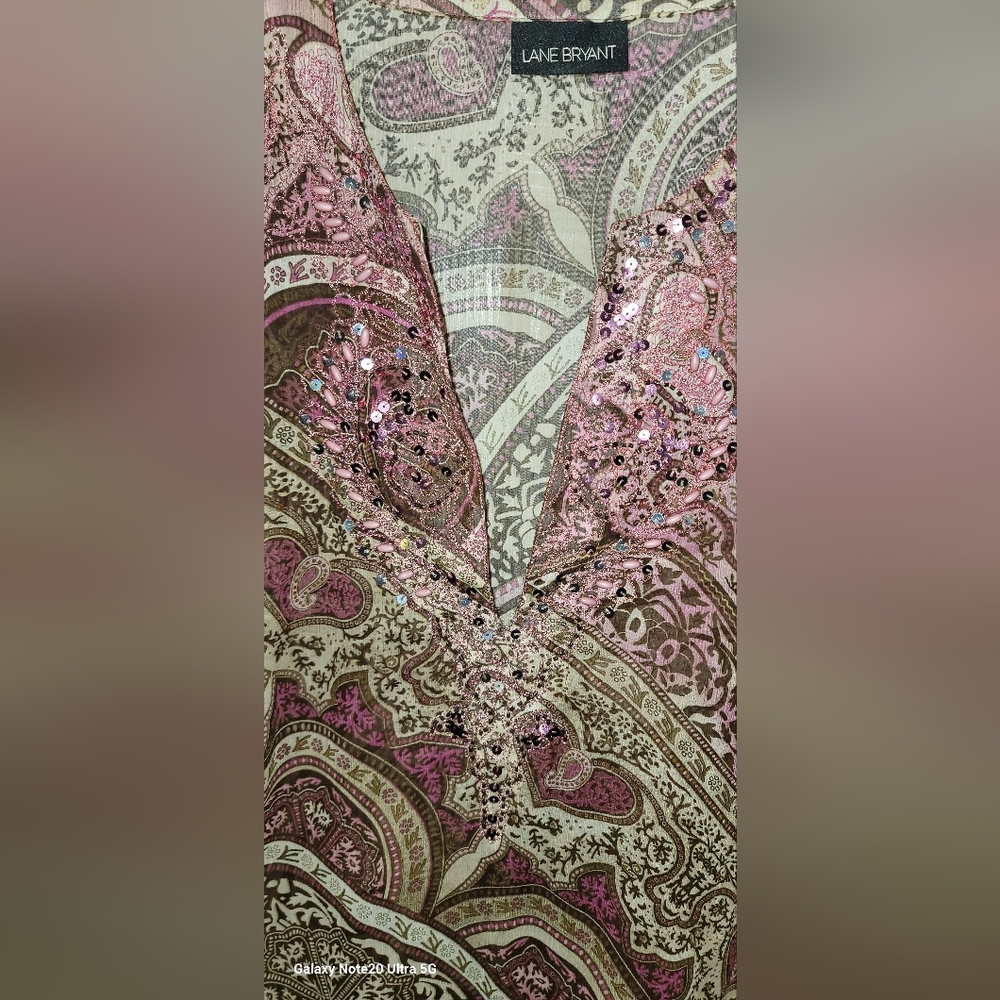 Pink and Brown Paisley Sequin BLOUSE /TUNIC SHEER Fabric